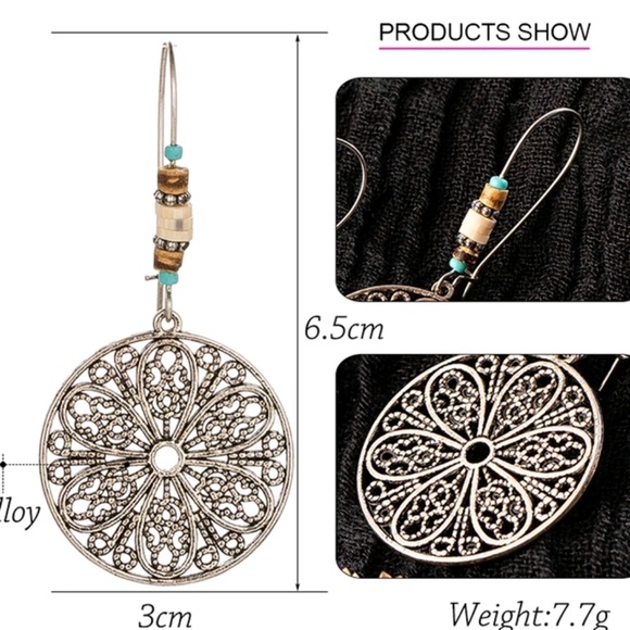 Boho dangle flower design earrings - Picture 4 of 4